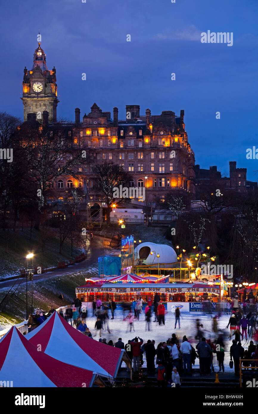 Christmas Ice rink with fun fair, Edinburgh, Princes Street gardens