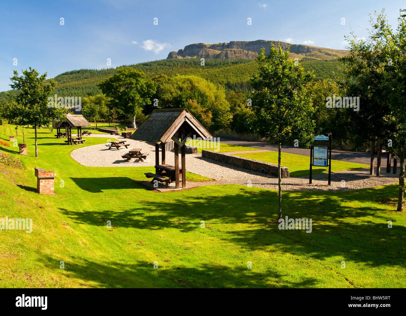 Swann's Bridge Picnic Area with the crags of Binevenagh mountain beyond near Limavady County Londonderry Northern Ireland UK Stock Photo