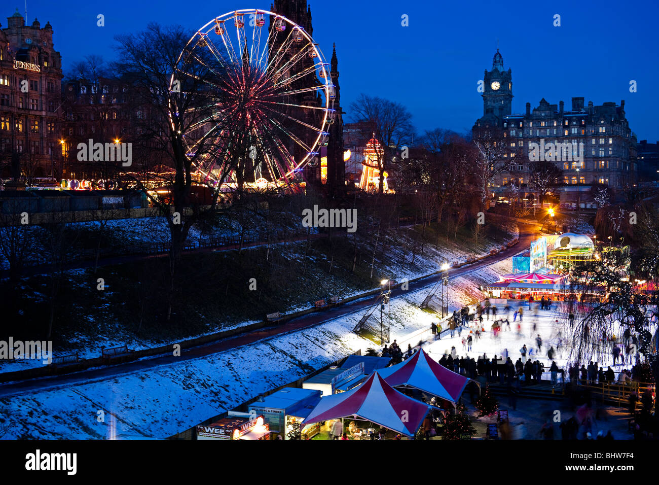 Christmas Ice rink with fun fair, Edinburgh, Princes Street gardens