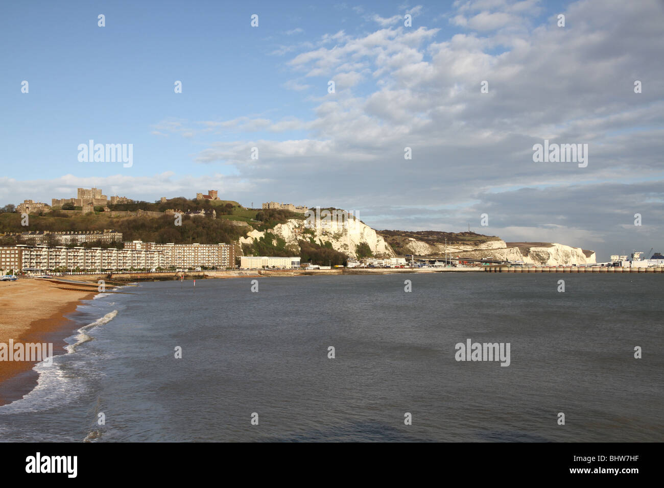 The White Cliffs of Dover and the seafront overlooked by the