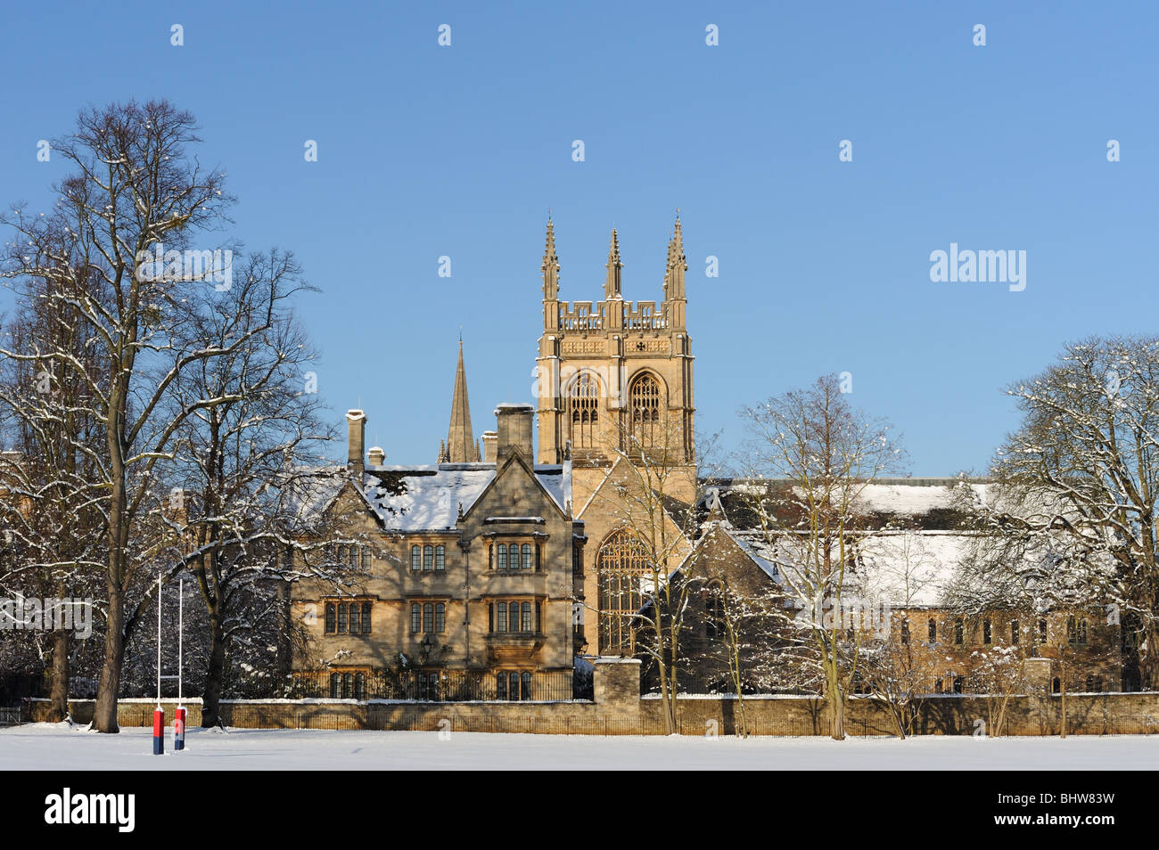 Merton College view from back, after snow Stock Photo