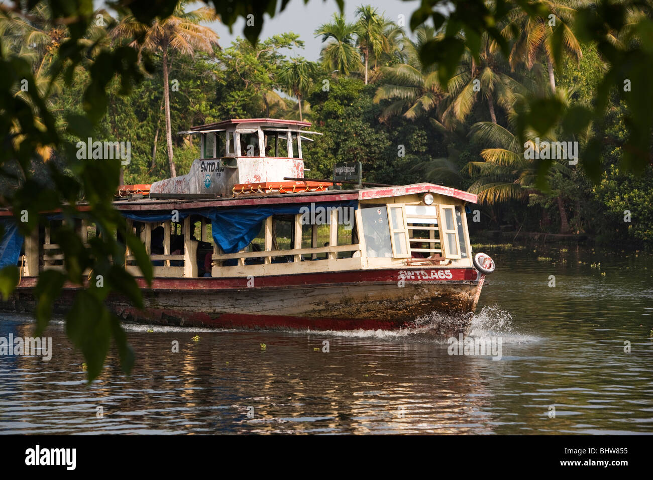 India, Kerala, Alleppey, Alappuzha backwaters, local inter-island ferry Stock Photo
