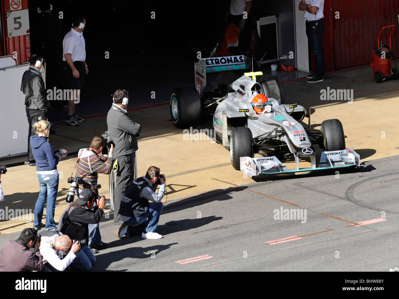 Michael Schumacher driving for the Mercedes GP Petronas team during testing at the Circuit de