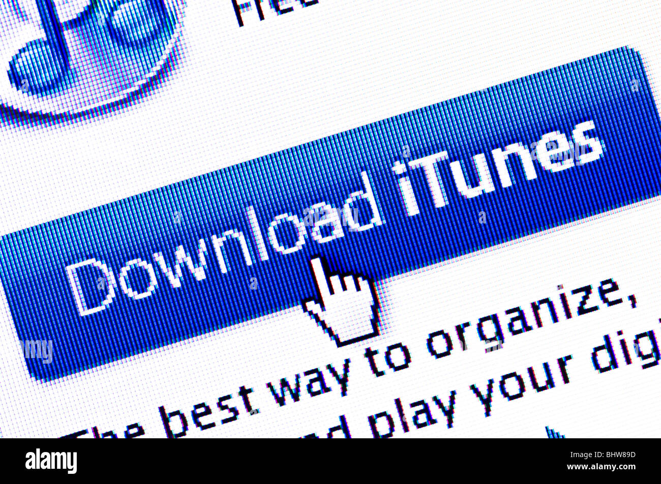 Macro screenshot of the iTunes download icon / option bar on the Apple website. Editorial use only. Stock Photo