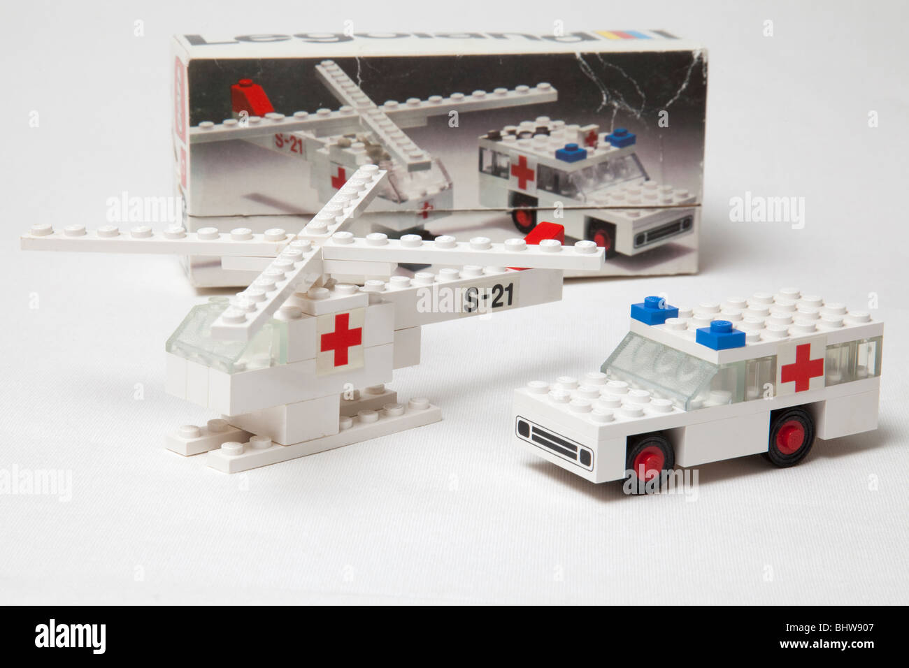 Old lego toy set rescue helicopter and ambulance Stock Photo - Alamy