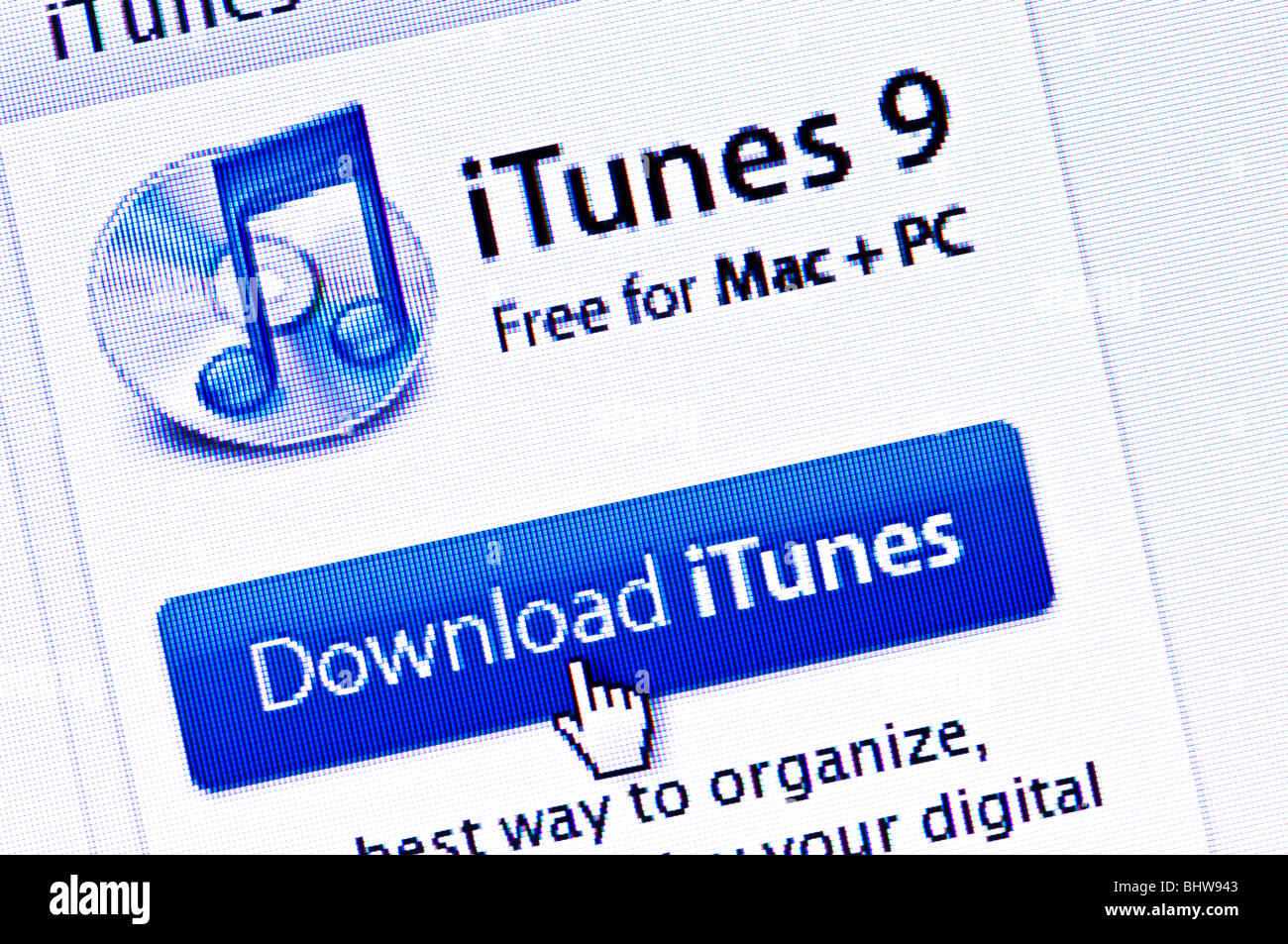 Macro screenshot of the iTunes download icon / option bar on the Apple website. Editorial use only. Stock Photo