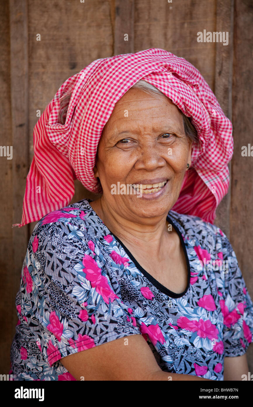 Smiling Cham woman with krama - Phnom Penh, Cambodia Stock Photo