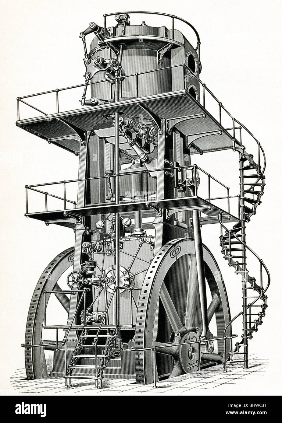 This vertical blowing machine  was the type of engine used to furnish the blast for smelting ores in the late 1800s. Stock Photo