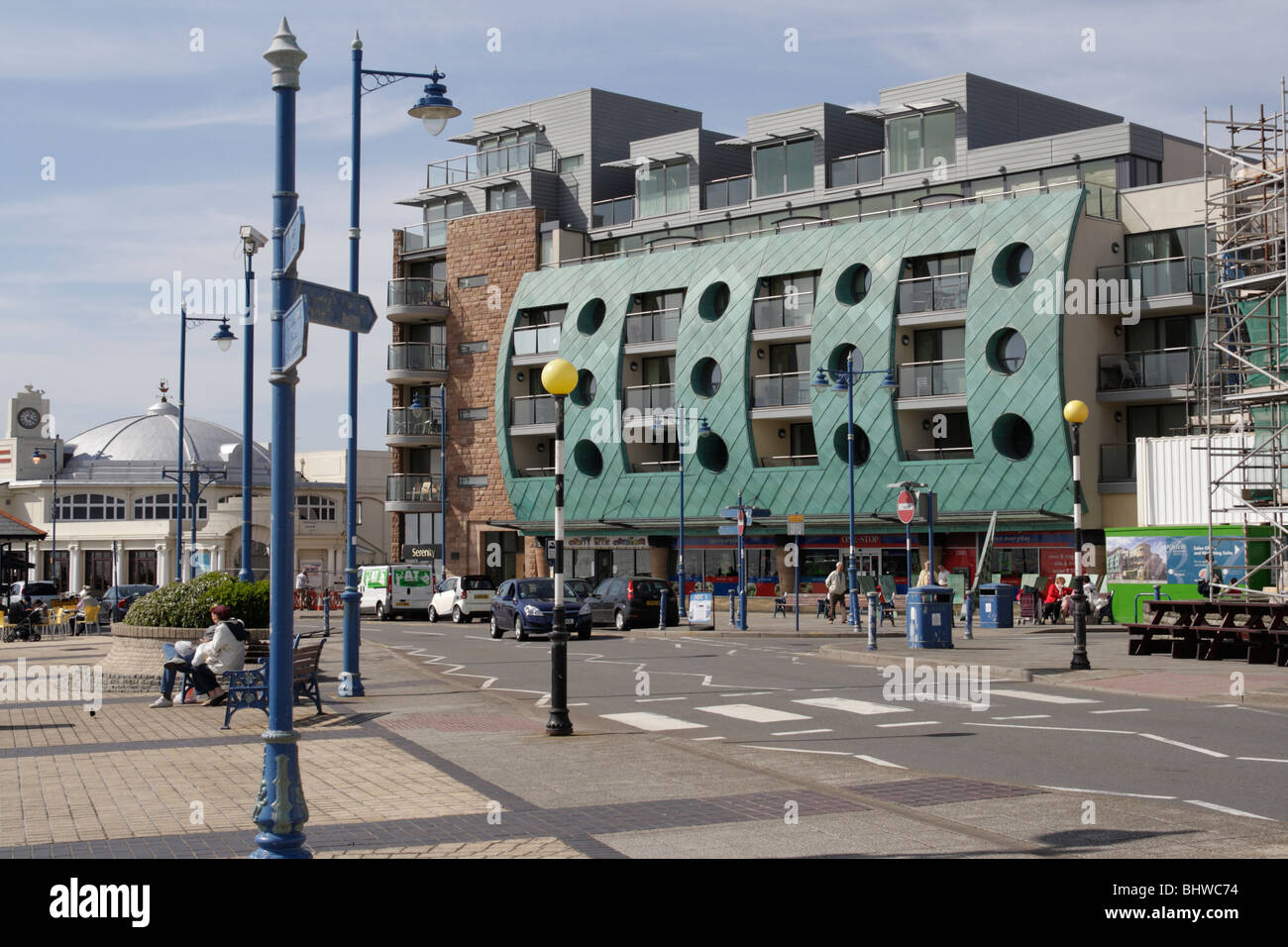 Esplanade House seafront apartments, Porthcawl Wales UK award winning building design architecture, welsh coastal resort British coast coastline Stock Photo