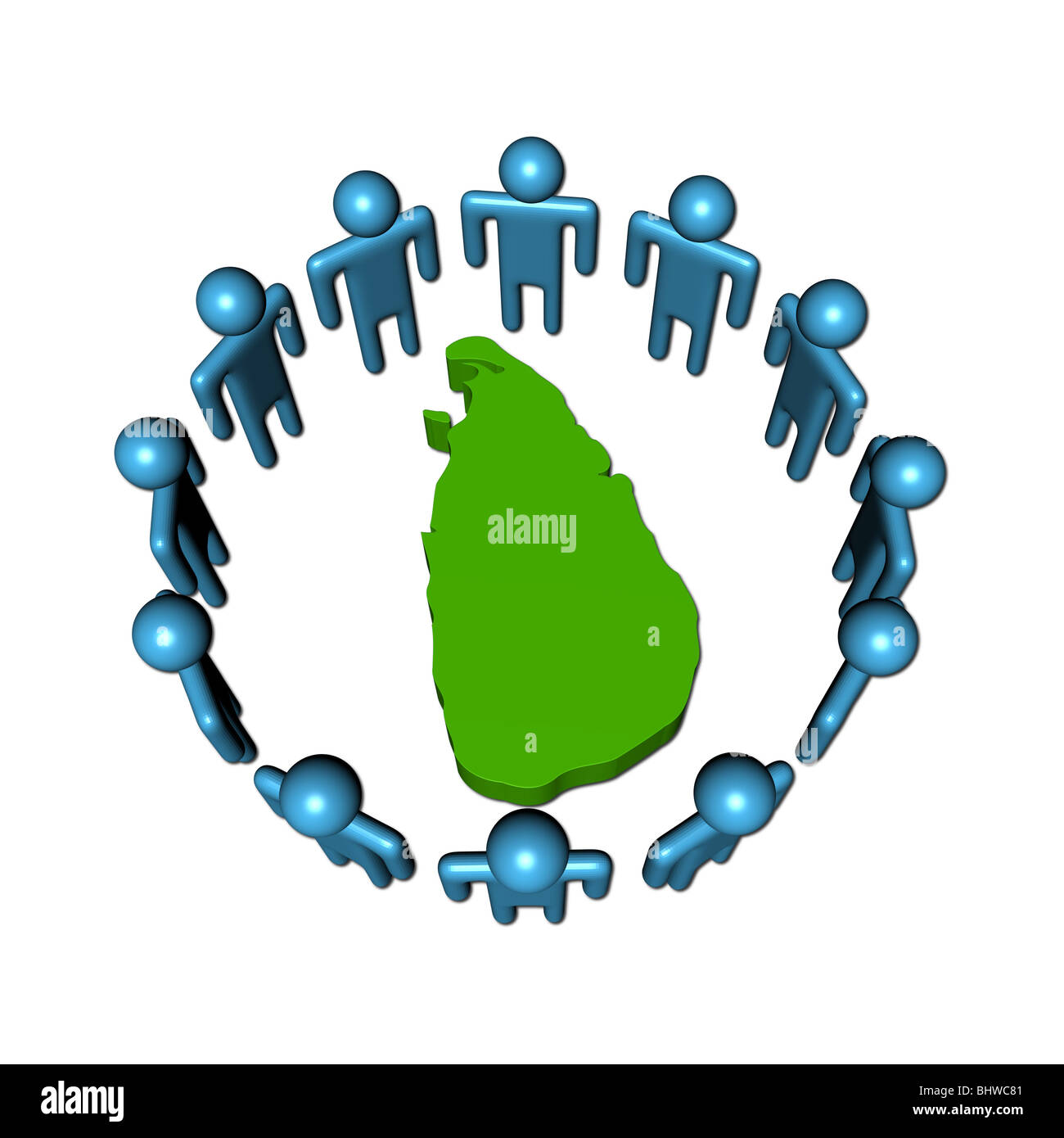 Circle of abstract people around Sri Lanka map illustration Stock Photo
