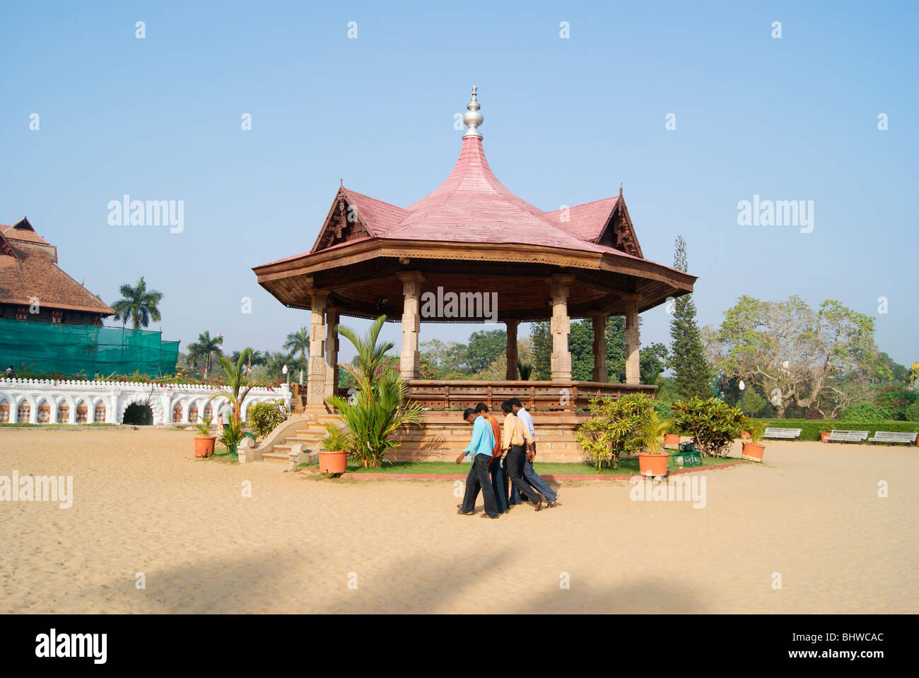 Group of Youth friends walking through the Beautiful napier Puthenmalika (Kuthiramalika) Palace Stock Photo