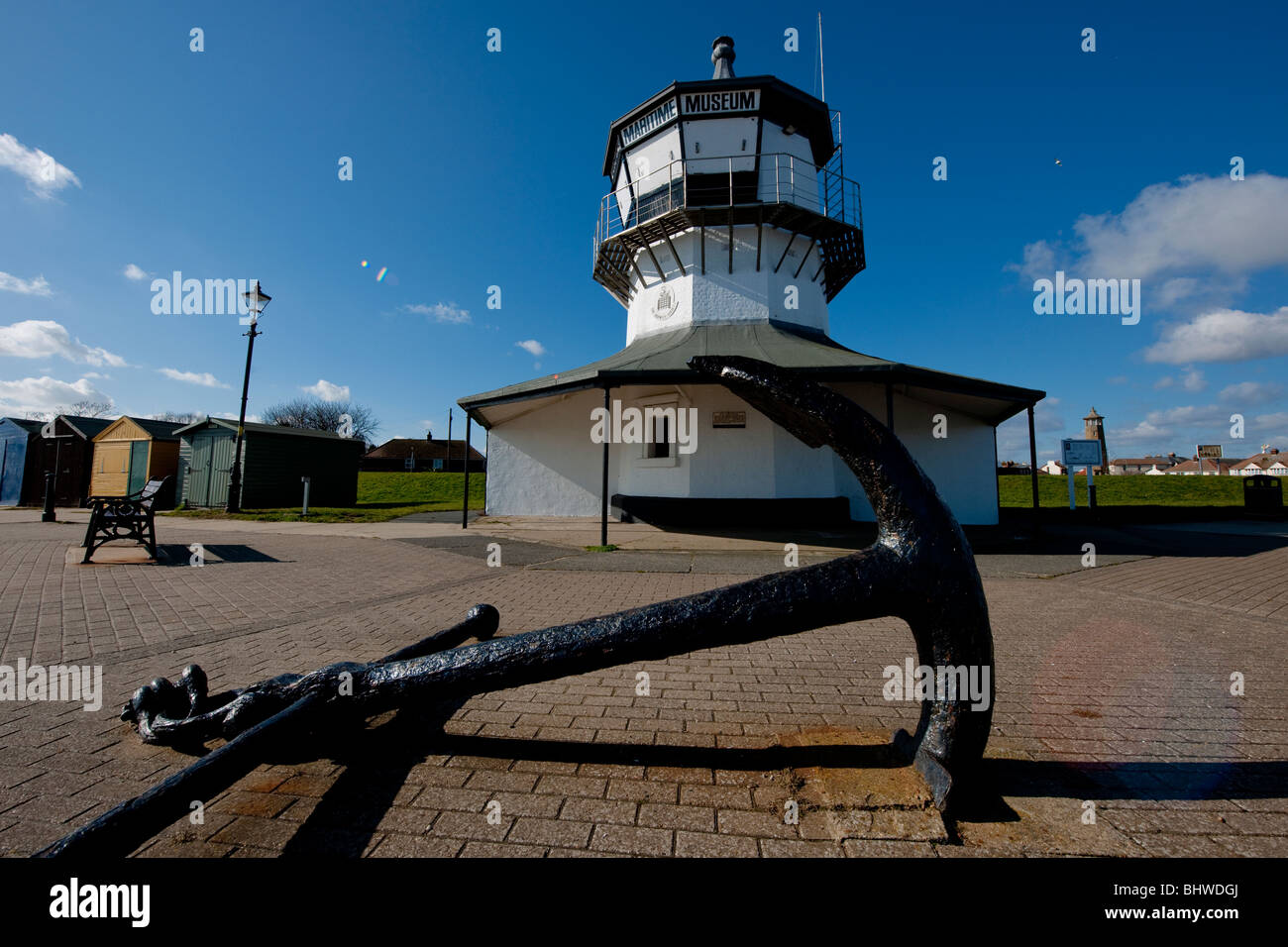 The Low Lighthouse with anchor at the port of Harwich, Essex, UK. Built