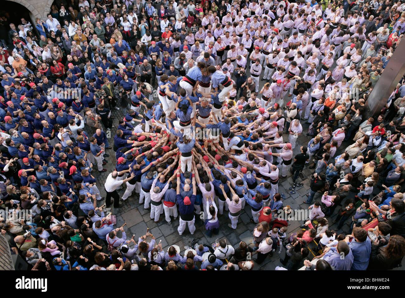 Human castles in Girona, Spain Stock Photo