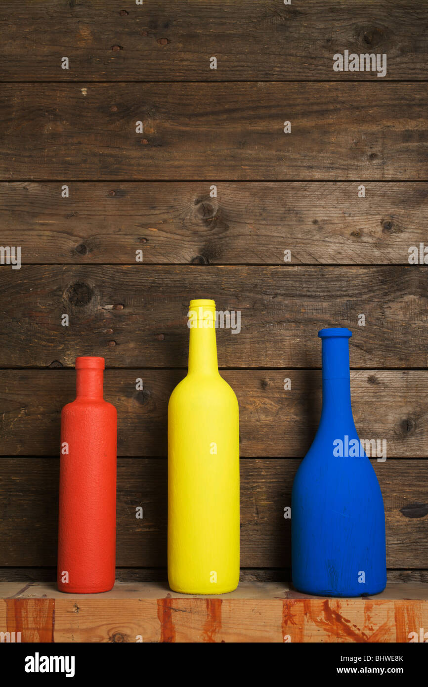 3 primary colours, 3 bottles. Stock Photo