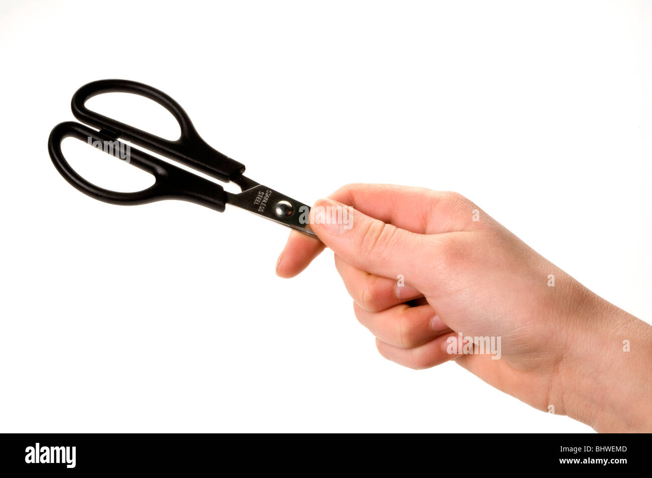 Hand Holding Scissors Stock Photo Alamy