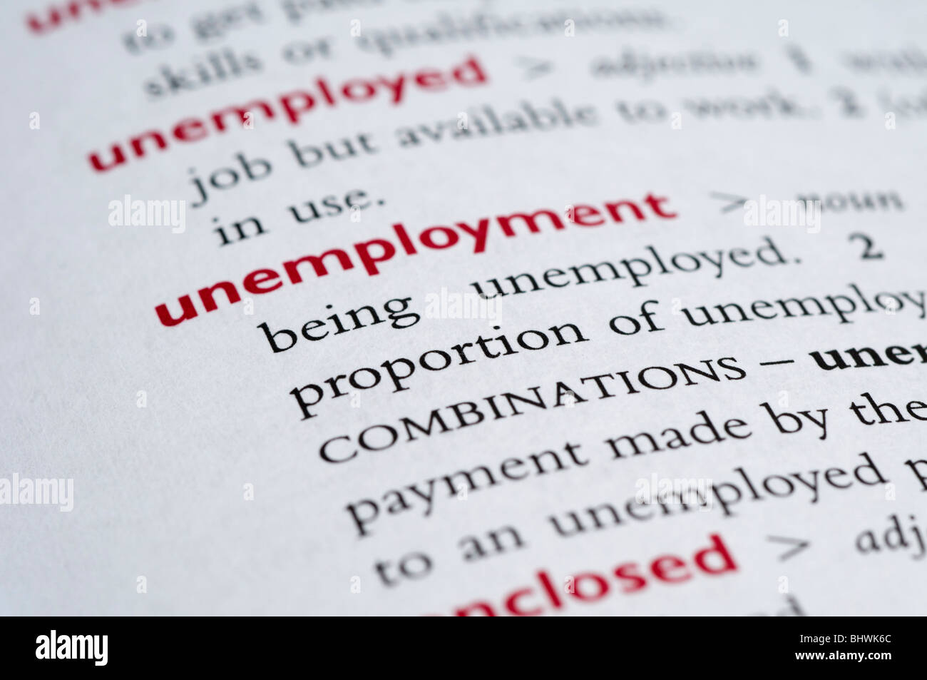 Dictionary definition of unemployment Stock Photo Alamy