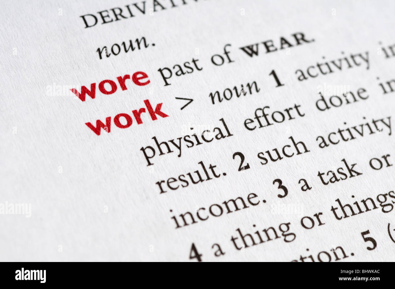 Dictionary definition of work Stock Photo