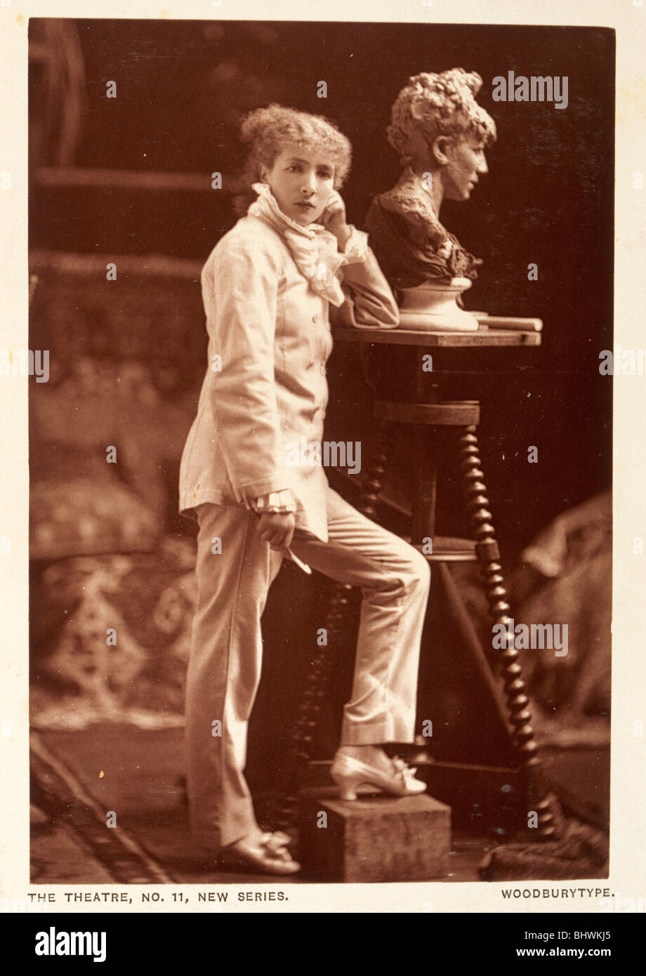 Sarah Bernhardt in her studio sculpting a self portrait, (late 19th