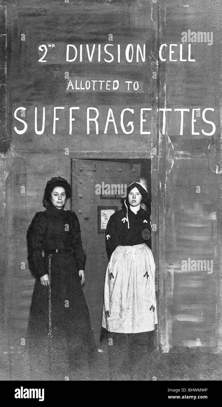 Prison officer with a suffragette prisoner, c1910. Artist: Unknown Stock Photo