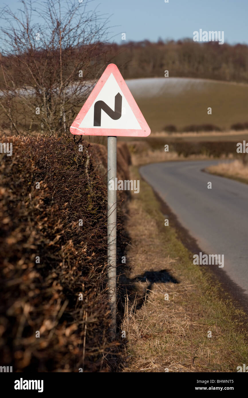 Road Sign - Bends ahead Stock Photo