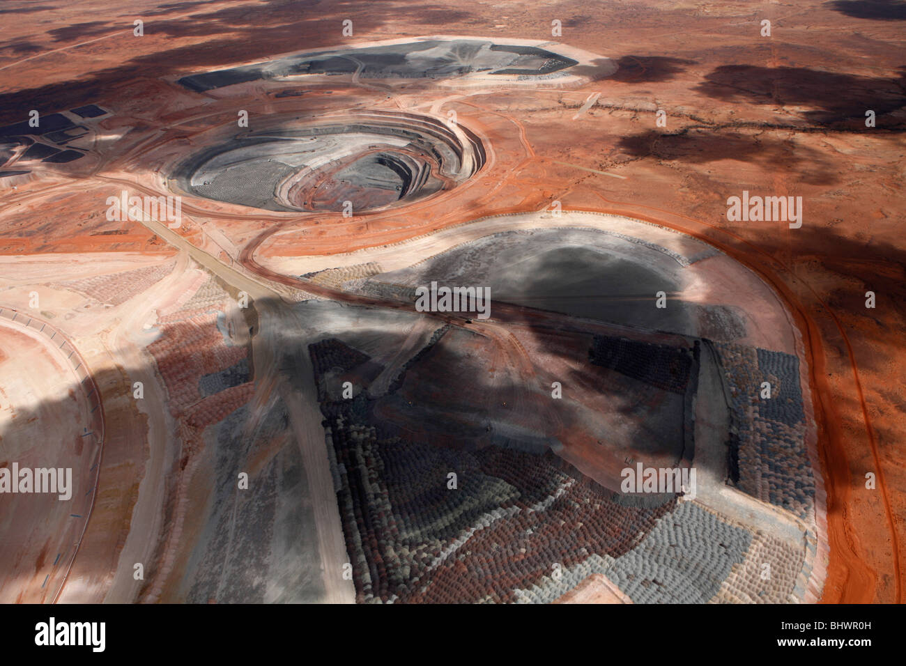 Aerial above a very big uranium mine in the Outback, South Australia. Stock Photo