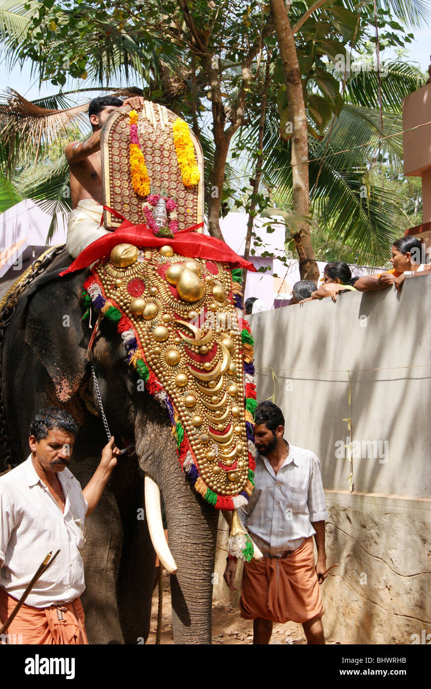 Thaipooya Mahotsavam festival caparisoned elephant arriving.Scene from Hindu Temple Festival at Kerala,India Stock Photo