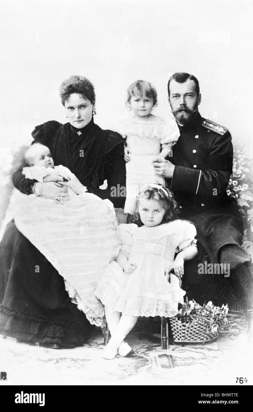 Tsar Nicholas II of Russia, Tsaritsa Alexandra, and their children Olga, Tatiana & Marie, c1900. Artist: Unknown Stock Photo