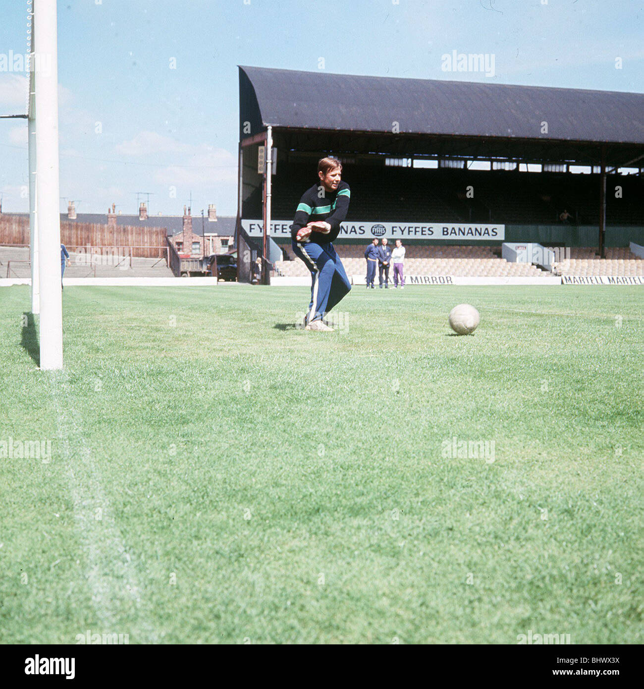 Lev Yashin, Russian goalkeeper, training at Ayrsome Park, home of Middlesbrough Football Club, ahead of match v North Korea July 1966. Ayresome Park played host to three games in group four which was made up of USSR, North Korea, Chile and Italy. At Ayresome Park, in the opening game of the group, USSR beat North Korea 3-0 in front of 22,568 fans. Two goals in a minute, with half an hour gone, were enough to kill off the plucky Koreans. USSR added a third in the dying minutes. *** Local Caption *** Stock Photo