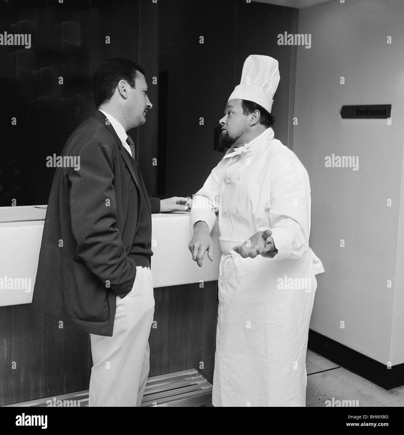 1966 World Cup Tournament in England. The Uruguay world Cup team arrive in Sheffield for their upcoming quarter final match. The team doctor Robert Masciah talks over the menu with chef of the Hallam Tower hotel Heinz Meiner 24th July 1966. Stock Photo