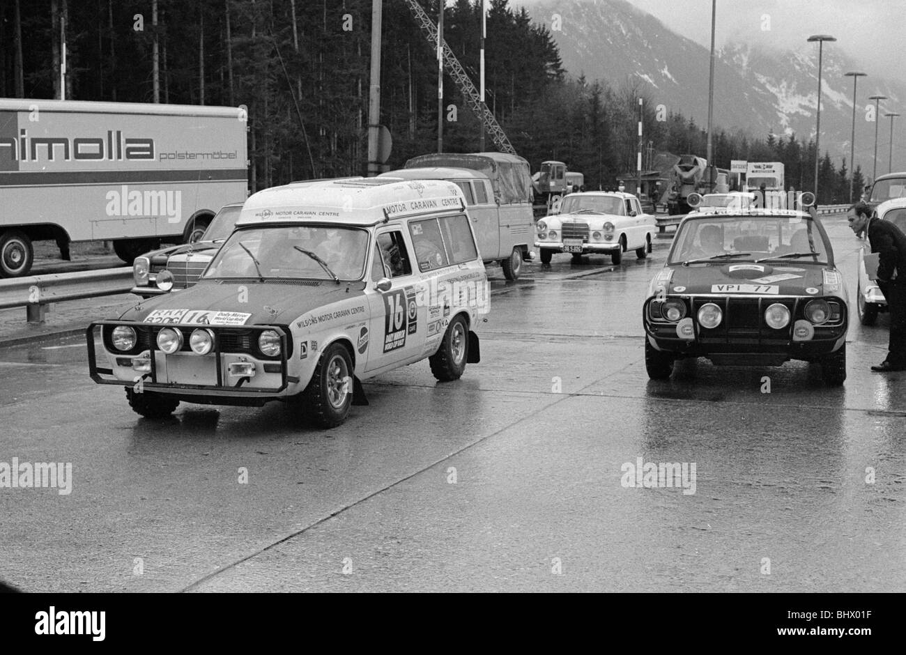 Daily Mirror World Cup Rally April 19th - May 27th 1970. Car number 16, an Escort Elba Motor Caravan driven by J. Gardner and Stock Photo