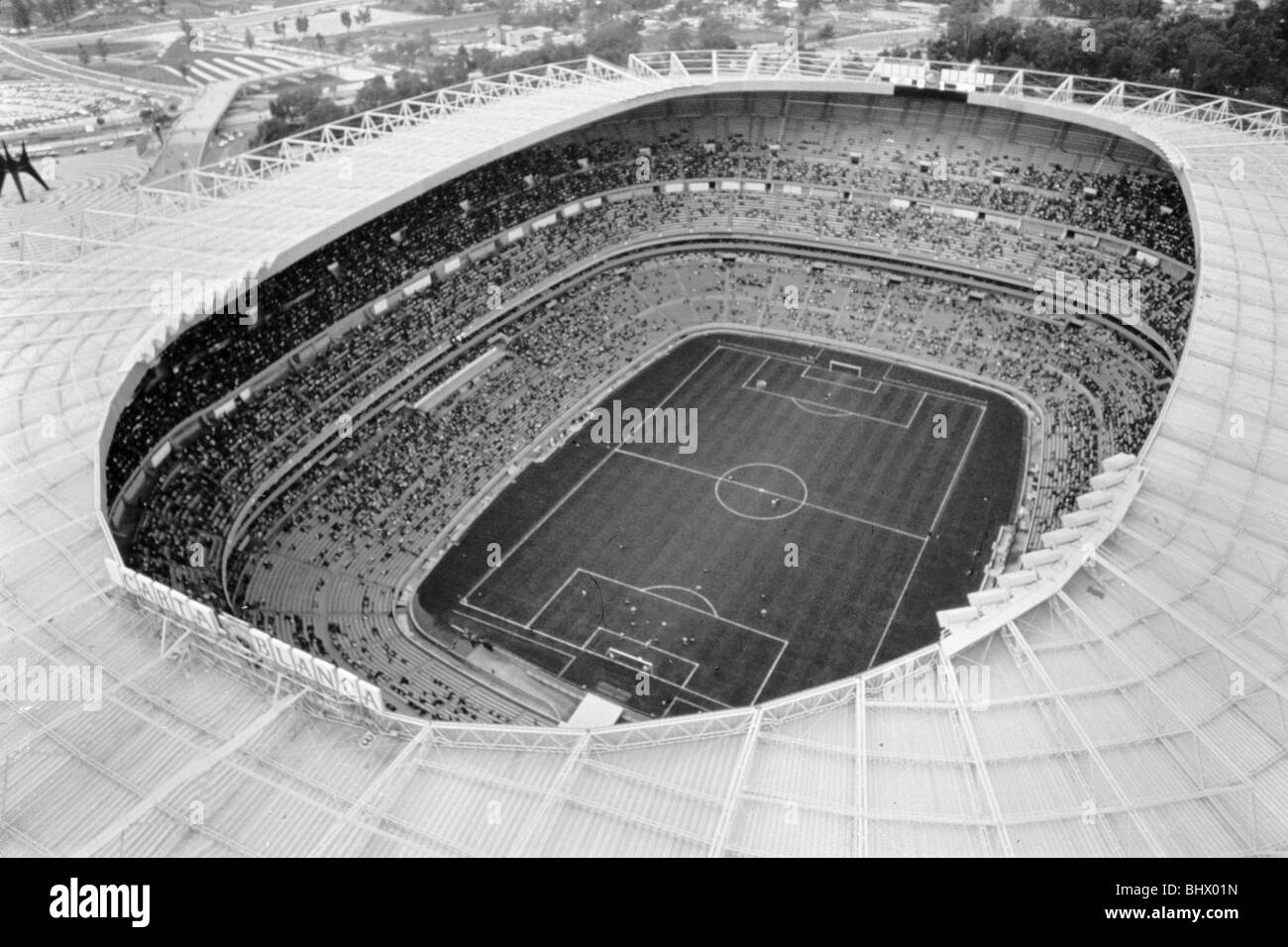 An Aerial view of the famous Azteca Stadium in Mexico which hosted the 1970 and 1986 World Cup Finals. Circa 1970. Stock Photo