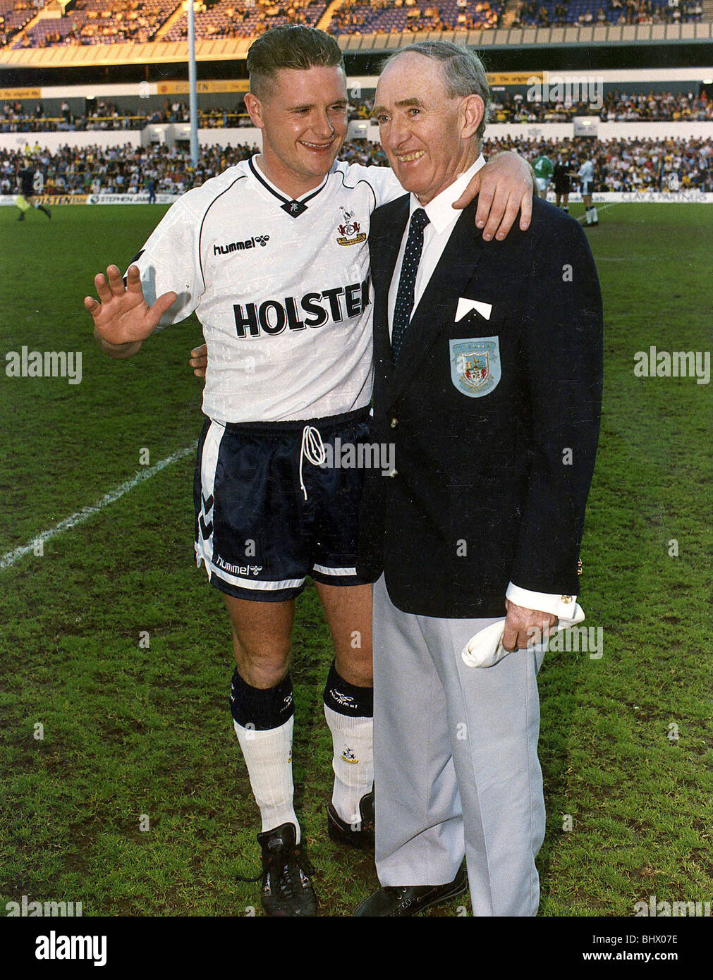 Danny Blanchflower right who played for Tottenham FC with Paul Gascoigne, August 1990. Stock Photo