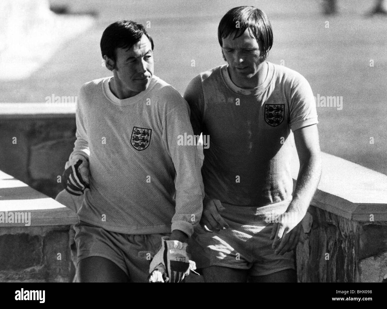 World Cup Group C match in Guadalajara, Mexico England 1 v Czechoslovakia 0. Gordon Banks (left) and Jeff Astle emerge from the Stock Photo