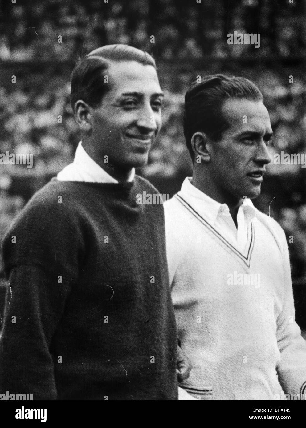 Rene Lacoste (left) and Henri Cochet, two of the Four Musketeers, a group of French tennis players who dominated the game in the second half of the 1920s and early 1930s. 11th July 1928. Stock Photo