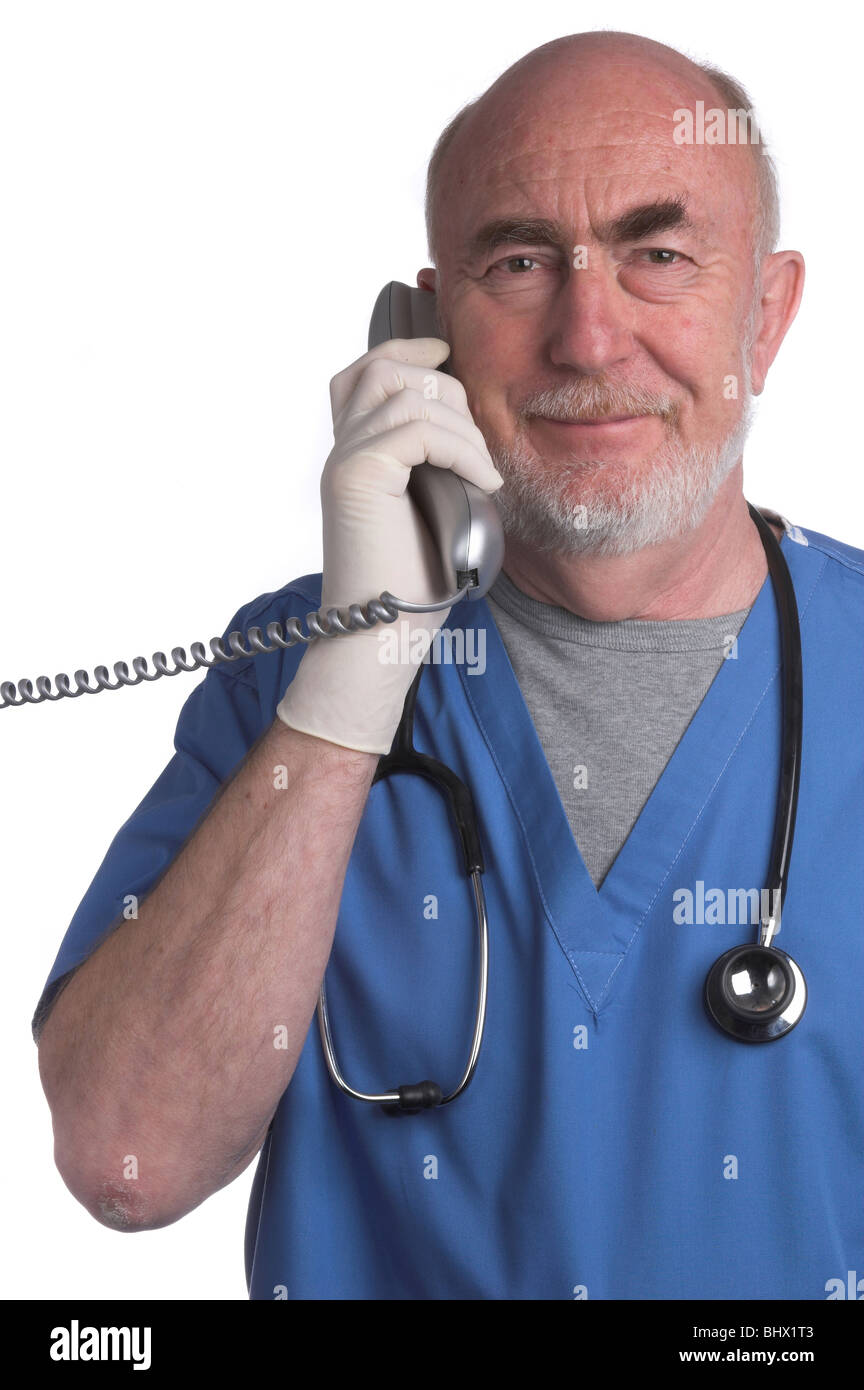Surgeon using telephone Stock Photo - Alamy