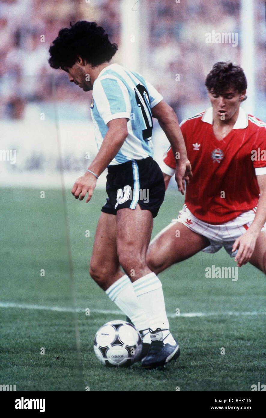 Argentina v Hungary World Cup 1982 football Maradona on the ball