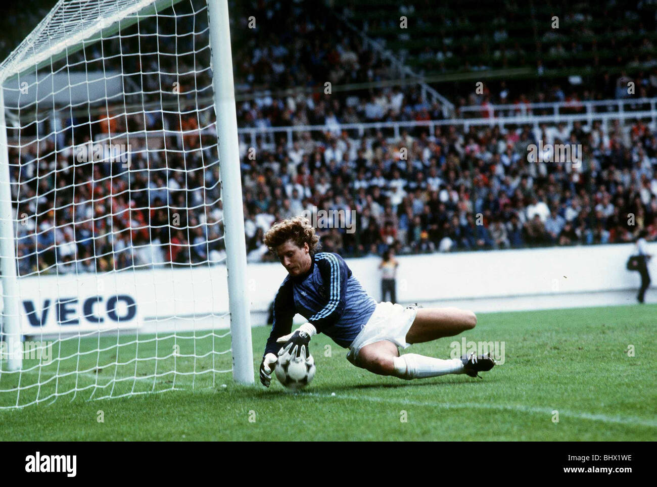 West Germany v Chile World Cup 1982 football Schumacher West German goalkeeper makes a save Stock Photo