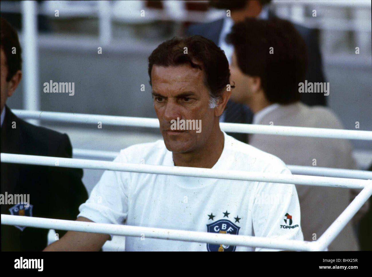 World Cup 1982 Brazil manager Tele Santana looks on as his team lose 3-2 to Italy in the secong group stage. ©mirrorpix Stock Photo