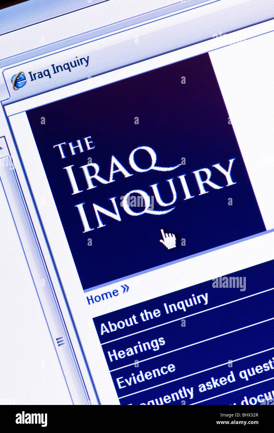 Screenshot of the Iraq Inquiry website - the inquiry examining the UK's role in the 2003 Iraq invasion. Editorial use only. Stock Photo