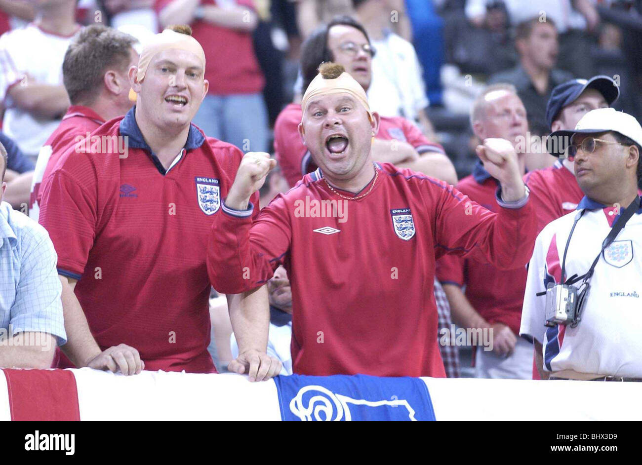 England Football Fans Supporters June 2002 Pictured celebrating after win against Argentina Stock Photo