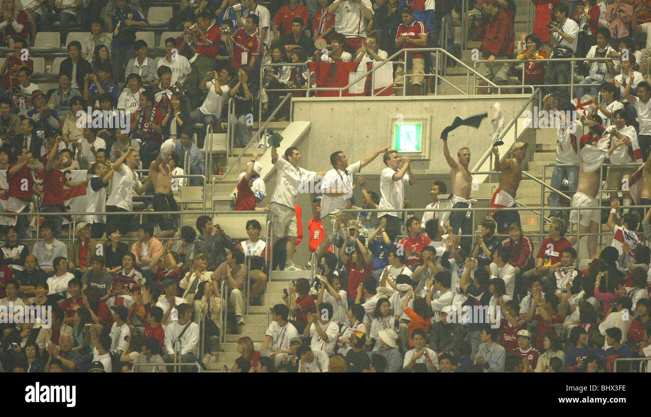 World Cup June 2002 second round. England supporters celebrating during their match against Denmark which England won 3-0 Stock Photo
