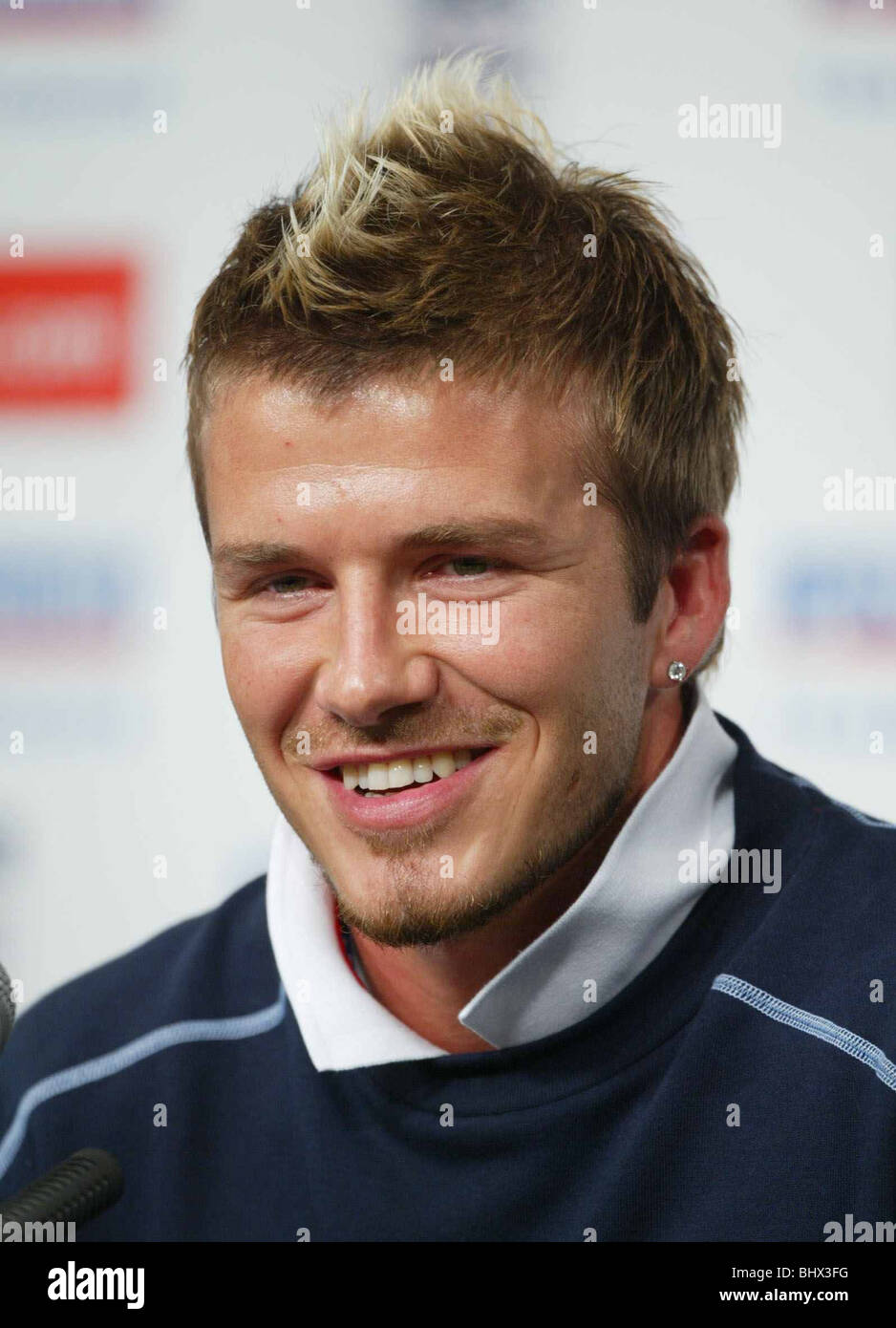 David Beckham June 2002 England Player at new press conference the day after England had beaten Denmark 3-0 to reach the quarter finals of the World Cup ©Mirrorpix ©Mirrorpix Stock Photo