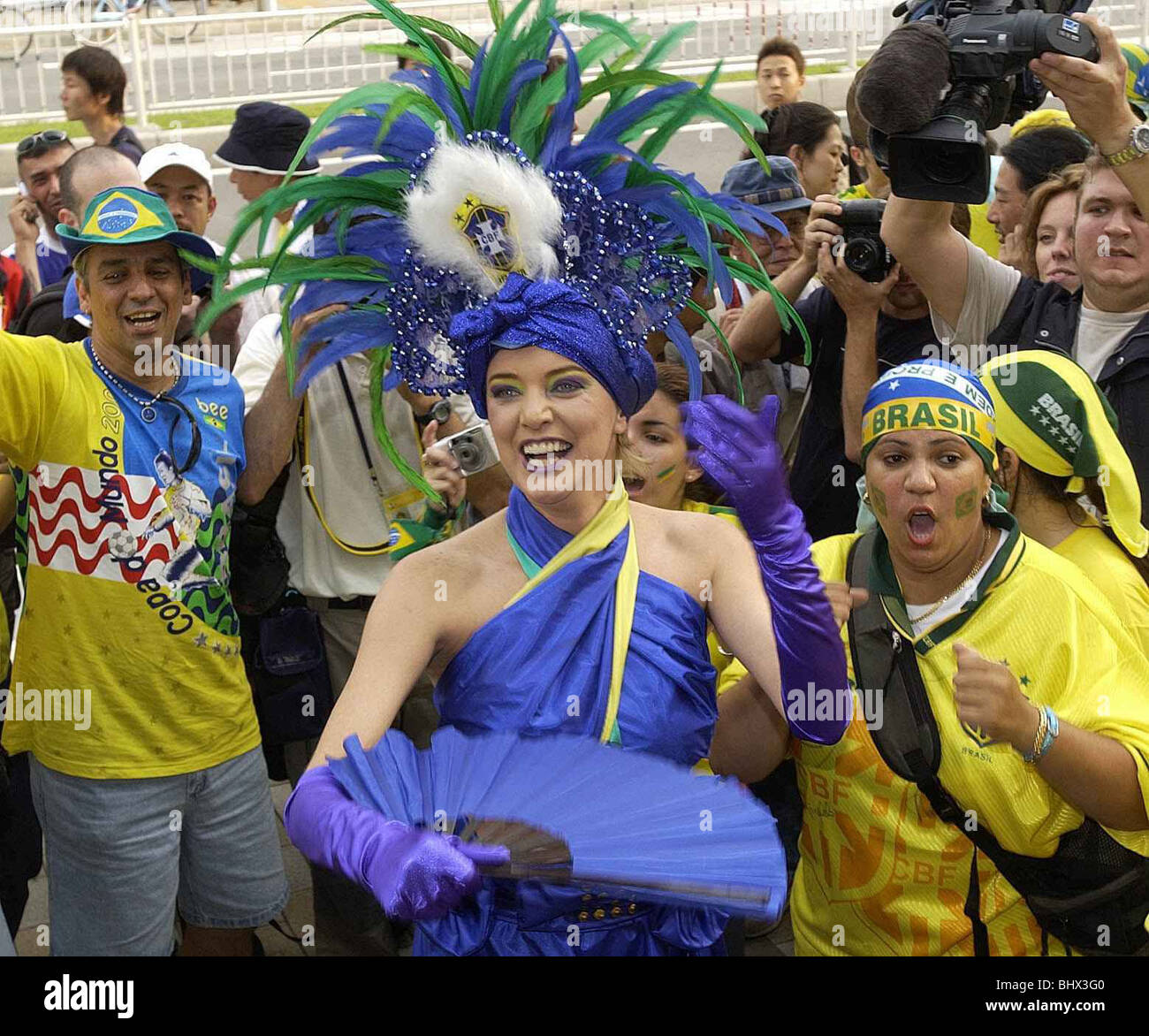 Female Brazilian fans World Cup Japan/Korea June 2002 Samba girl Brazil fans at Brazil v Belgium match in kobe. ©Mirrorpix Stock Photo