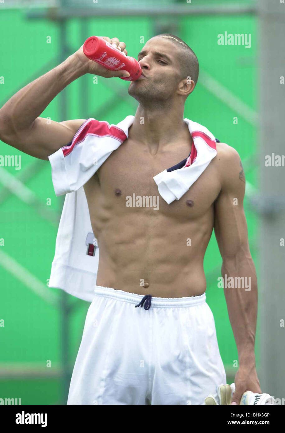 England World Cup squad training June 2002 in Awaji Island apan David James having drink during an England training session Stock Photo