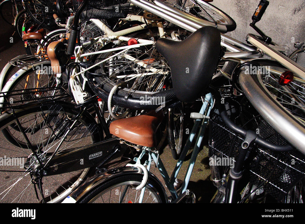 bicycle parking in Kyoto Stock Photo