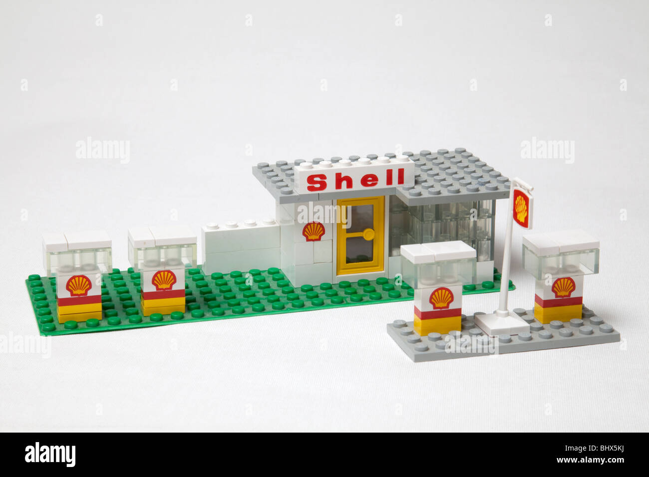 Old lego toy set gas station Stock Photo