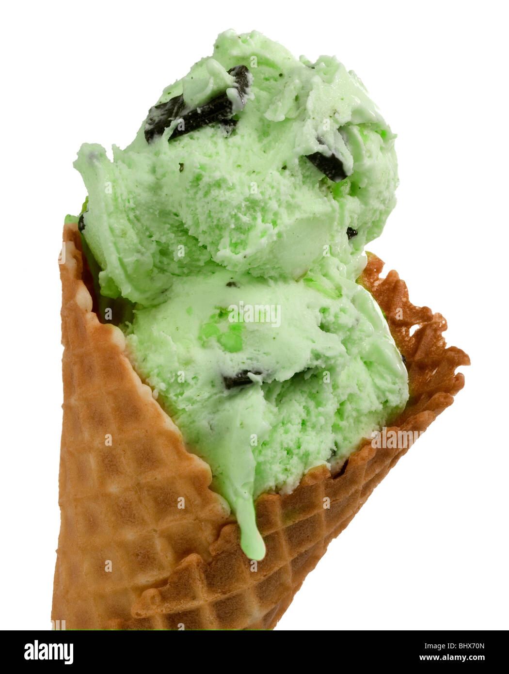 MintChocolate ice cream in hand made waffle cone Stock Photo Alamy