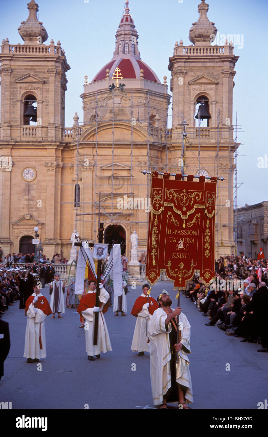 Good Friday pageantry in Xaghra in Gozo in Malta. Stock Photo