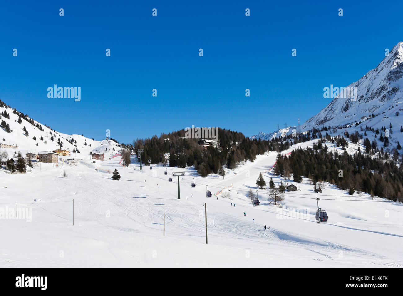 Gondola and slopes just outside Passo Tonale on the road towards Ponte ...