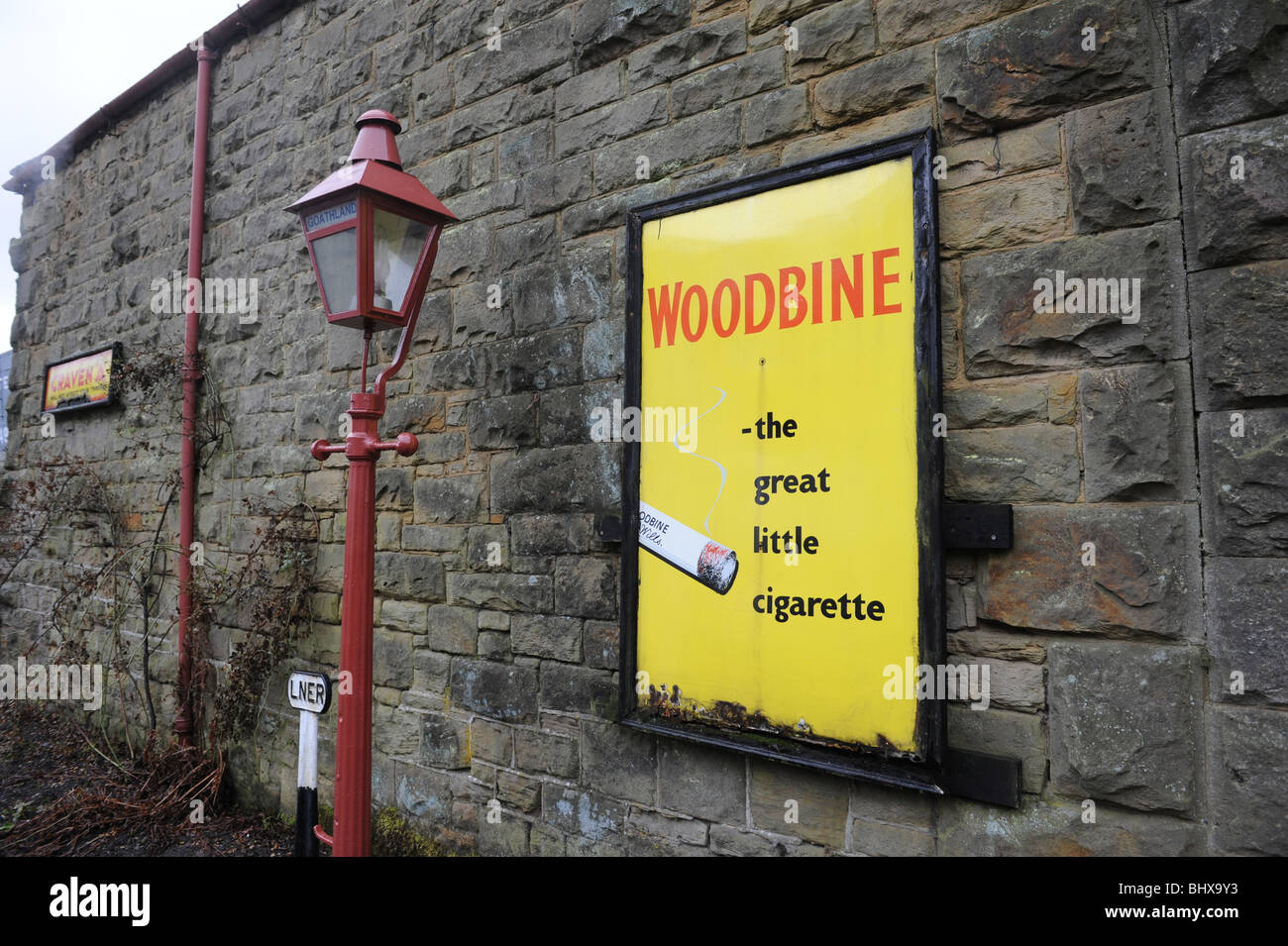 Woodbine Cigarette advertising at Goathland Station on the North Yorkshire Moors Railway Stock Photo